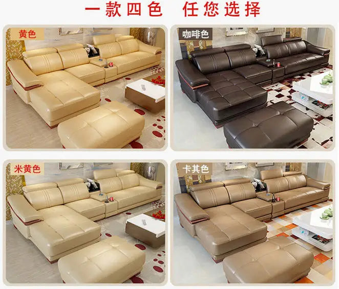 Living Room Sofa set furniture real genuine cow leather sofas recliner couch puff asiento muebles de sala canape L sofa cama