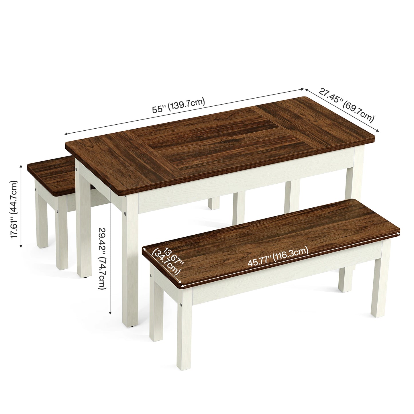 Tribesigns 3-Piece Dining Set with 2 Benches, 55" Farmhouse Table for 4-6, Space-Saving Kitchen Dinette for Small Space, Brown
