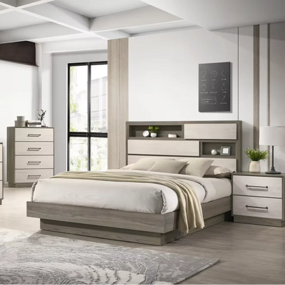 Modern 5-Piece Full Bedroom Set with Convertible & Adjustable Bed Wood in Beige & Brown Home Bedroom Furniture