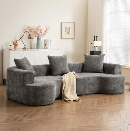 84" Chenille Convertible Modern Sofa Loveseat Deep Seat 2 Throw Pillows Memory Foam Living Room Apartment Office Lounge-Black