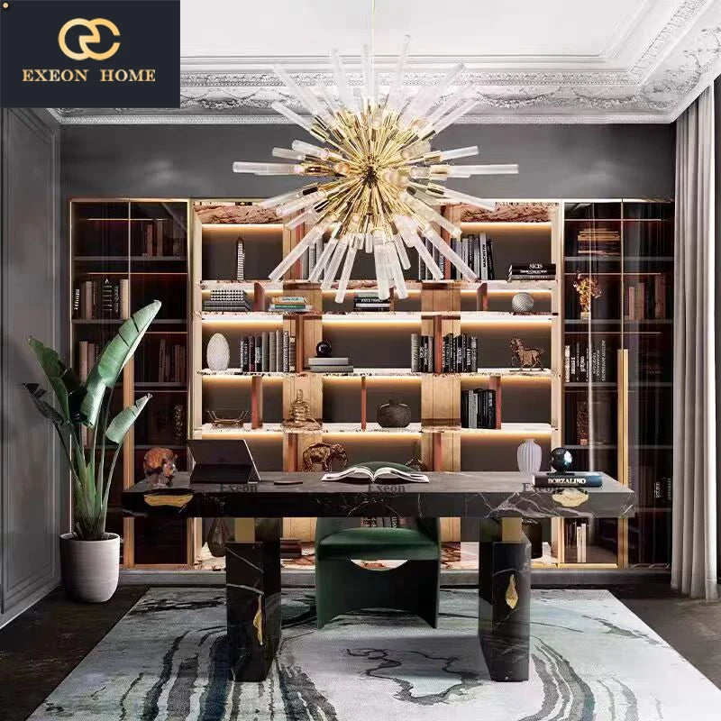2024 High-end Italian Luxury Green Emerald Marble President Desk High-end Villa Design Learning Table