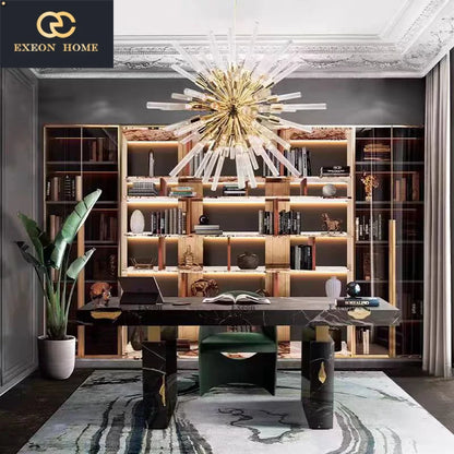 2024 High-end Italian Luxury Green Emerald Marble President Desk High-end Villa Design Learning Table