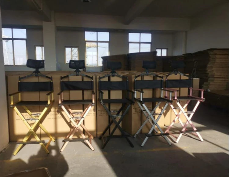 Modern Portable Aluminum Director Chair with Headrest - Portable Makeup Artist/Manager Folding Chair for Better Rest