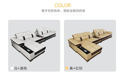 Linlamlim Modern Living Room Sofas L Shape Corner Italian Genuine Leather Couch with Speake,Radio,USB, Bluetooth, Cup Holder