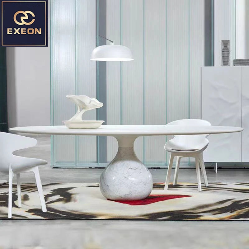 Italian Furniture Minimal Design Dining Table Natural Marble Modern Mansion Designer Round Dining Table