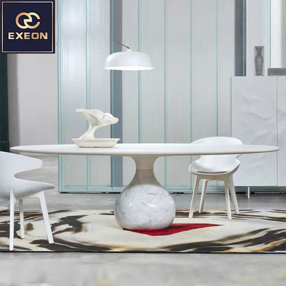 Italian Furniture Minimal Design Dining Table Natural Marble Modern Mansion Designer Round Dining Table