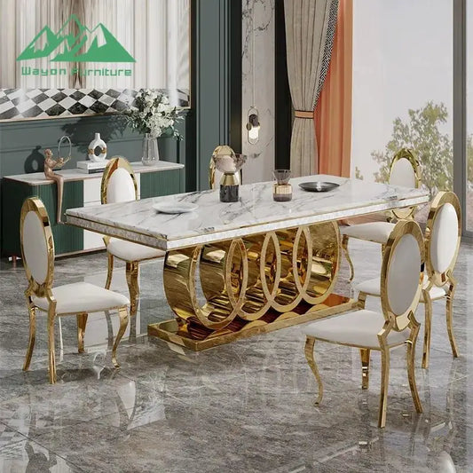 Wayon Modern Luxury Dining Table Unique Interlocking Rings Pedestal Table for Villa Project Use