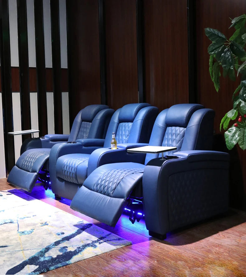 Multifunctional Electric Recliner Home Theater Living Room Sofa Genuine Leather Couch Nordic Cinema Modern Relax Massage Chair