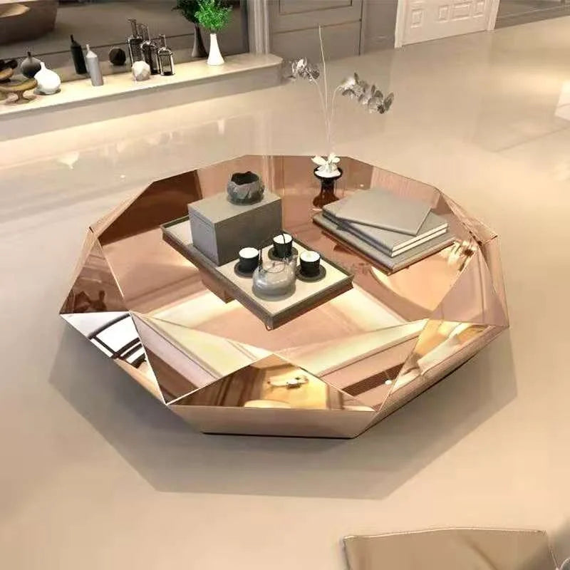 Luxury Design Diamond Shape Coffee Table Modern Rose Gold Stainless Steel Center Table Living Room Villa House Sofa Center Table