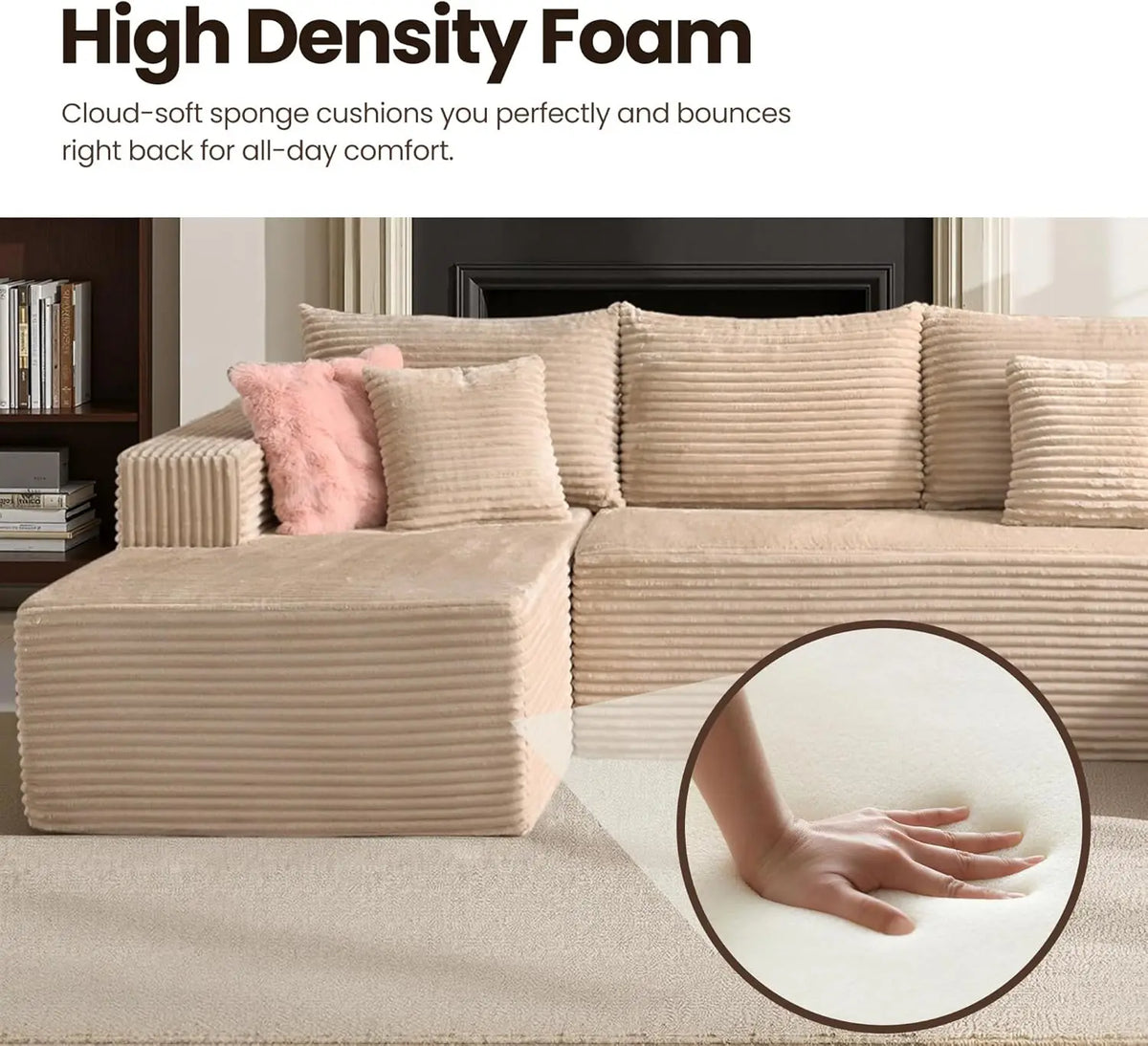 Factory Wholesale Modular U-Shape Cloud Sofa with Reversible Chaise, Vacuum Compressed & Boneless