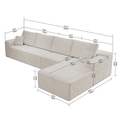 Modular Convertible Sectional Sofa  Upholstered L-Shape Modern Sofa for Living Room Bedroom Apartment No Assembly Required