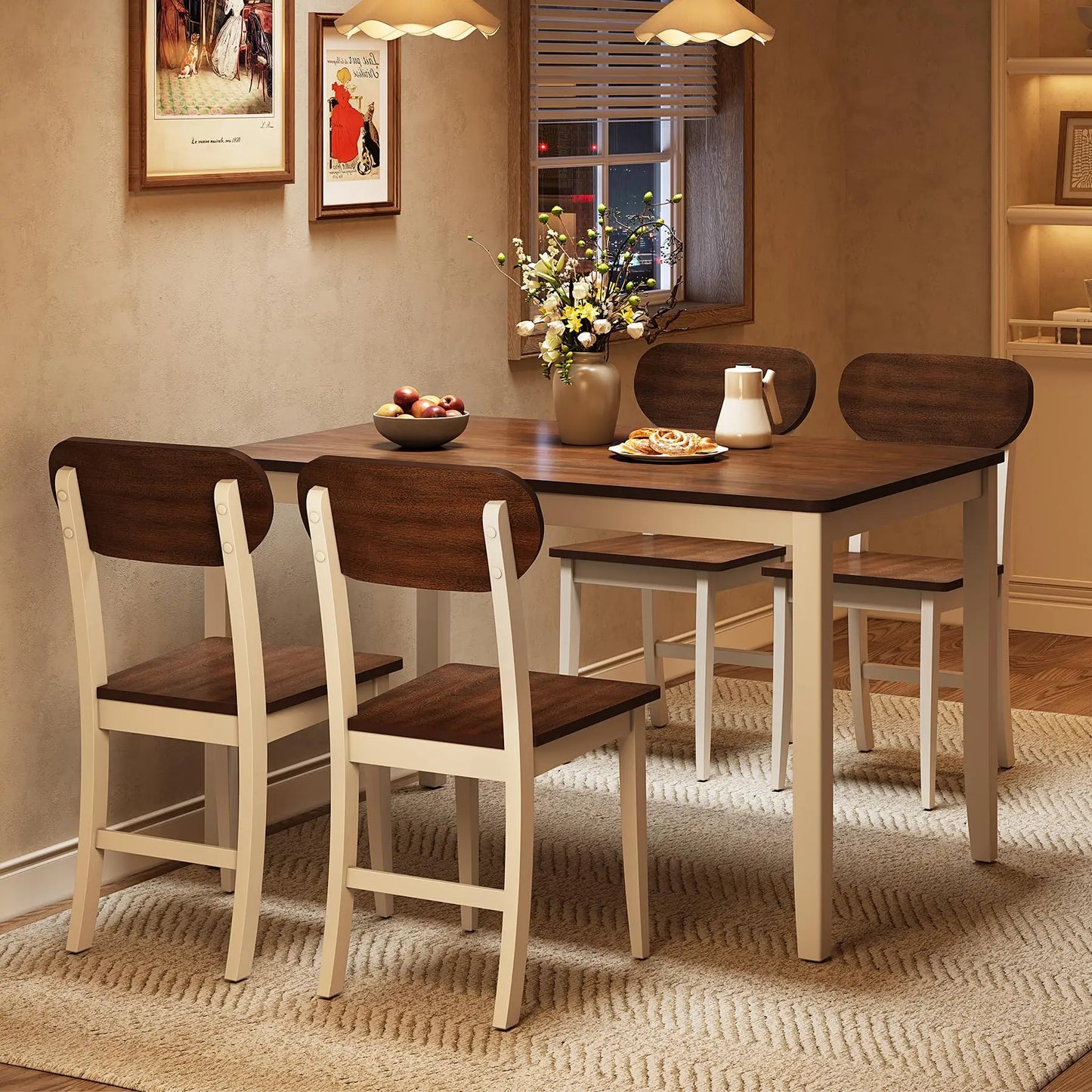 5-Piece Solid Wood Dining Table Set for 4