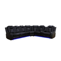 3-Piece Black Breathing Leather Recliner Sofa Set Upholstered Extendable Sponge Filling for Apartments Hotels Villas