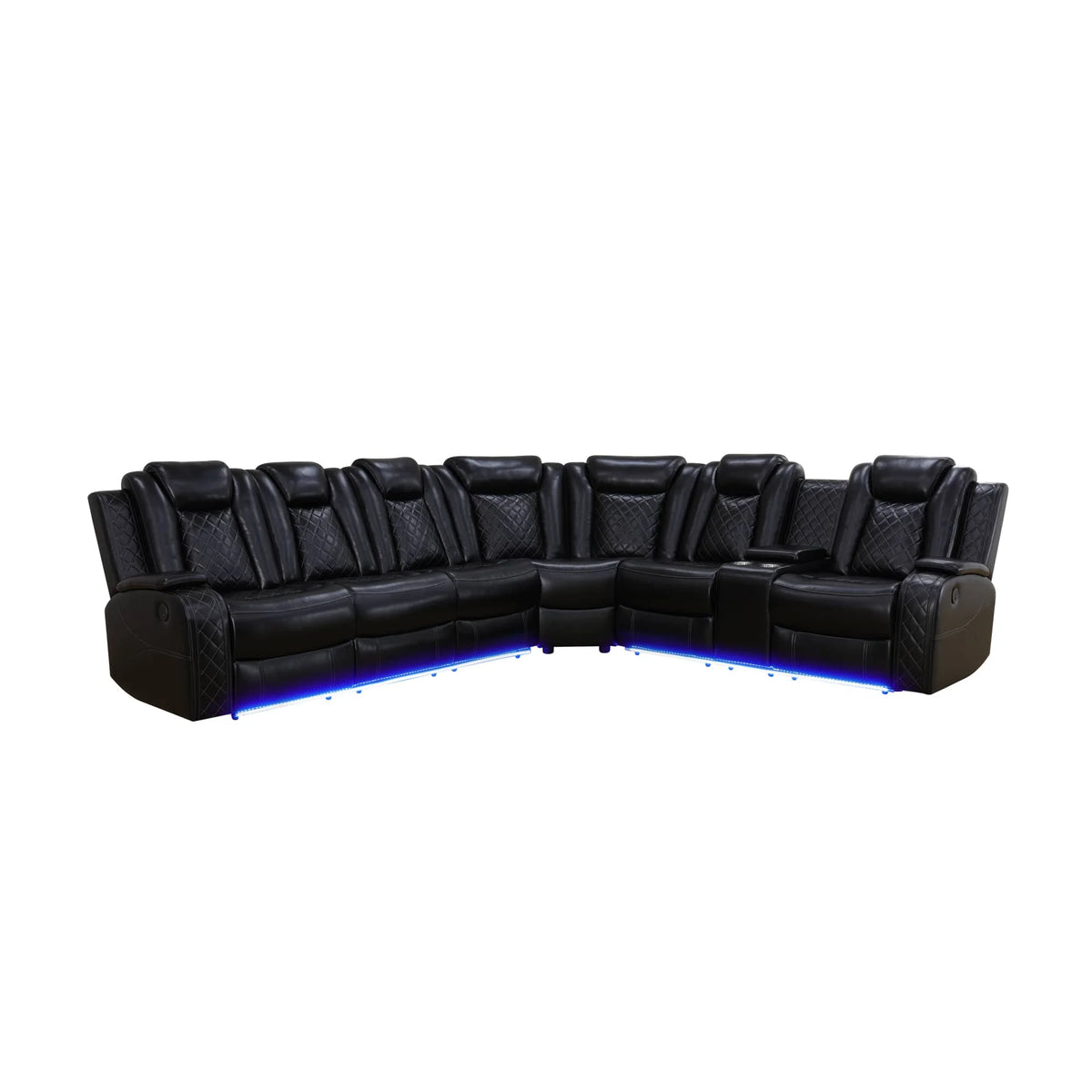 3-Piece Black Breathing Leather Recliner Sofa Set Upholstered Extendable Sponge Filling for Apartments Hotels Villas