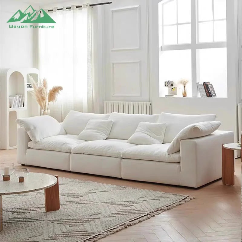 Wayon   Modern Modular Sofa with Wooden Legs Light Beige Fabric for Apartment Living Room Flexible Sectional