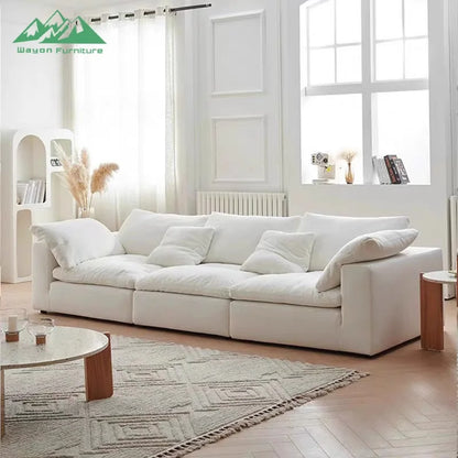 Wayon   Modern Modular Sofa with Wooden Legs Light Beige Fabric for Apartment Living Room Flexible Sectional