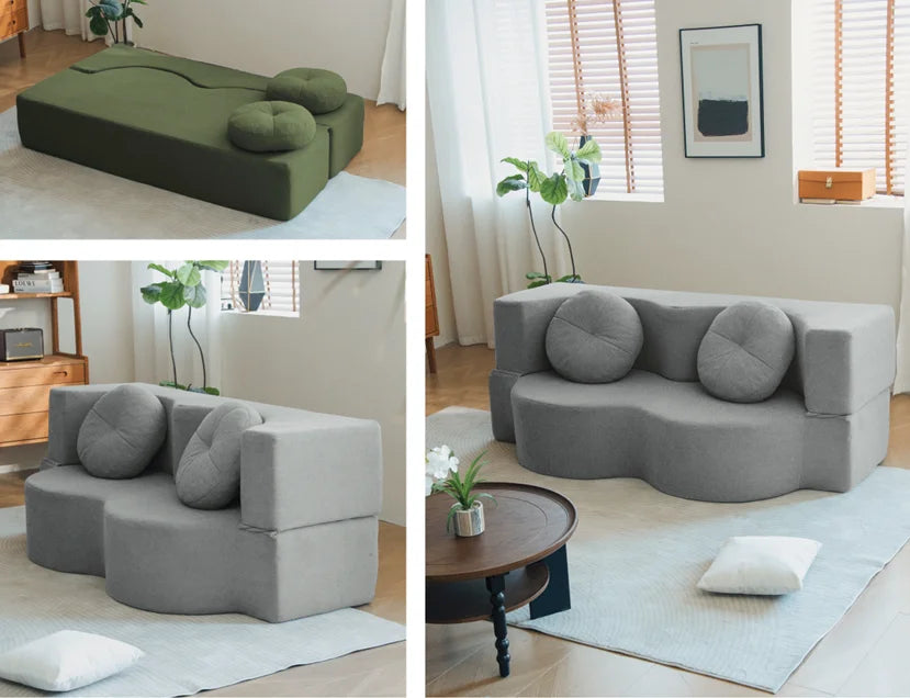 New Mid-Century Style Dual Purpose Convertible 2-Person Sofa Bed New Living Room Compression Sofa Sponge Filling Material