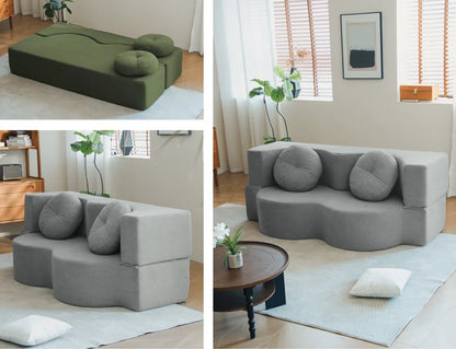 New Mid-Century Style Dual Purpose Convertible 2-Person Sofa Bed New Living Room Compression Sofa Sponge Filling Material