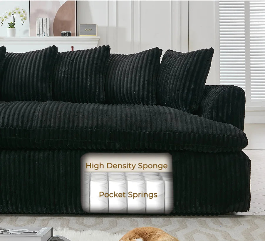 84" Chenille Convertible Modern Sofa Loveseat Deep Seat 2 Throw Pillows Memory Foam Living Room Apartment Office Lounge-Black