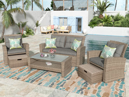 Modern U-Style 4-Piece Outdoor Rattan Sectional Sofa Set with Ottoman Cushions Durable & Lightweight All-Weather Furniture