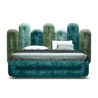 Art Modern King Deluxe Bed Solid Wood Frame Metal Legs Blue Green Red Velvet Bedroom Furniture