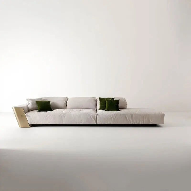 Italian Light Luxury Leather Sofa Living Room Three-person Stainless Steel Sofa Imported Frosted Leather Furniture