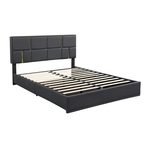 2-Piece  Size MDF Bedroom  Adjustable Height Convertible Upholstered Platform Bed Hydraulic Storage Home Furniture