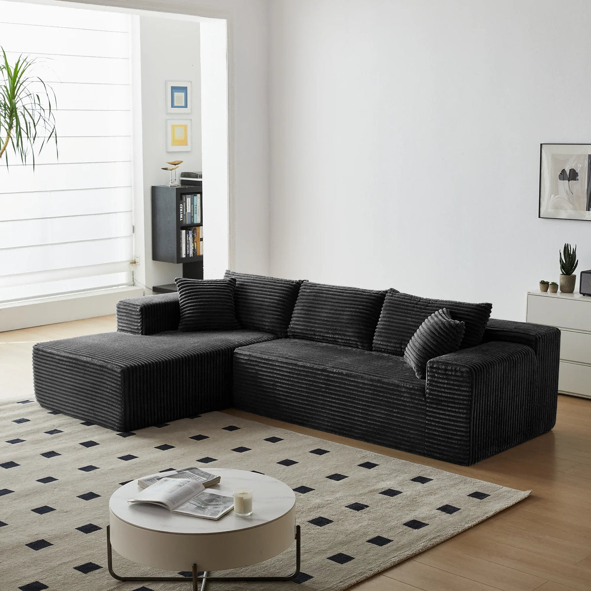 Breathable Sectional Compressed Foam Filled Square Sofa Bed Set Modern Luxury Corner Upholstered Tufted for Living Room