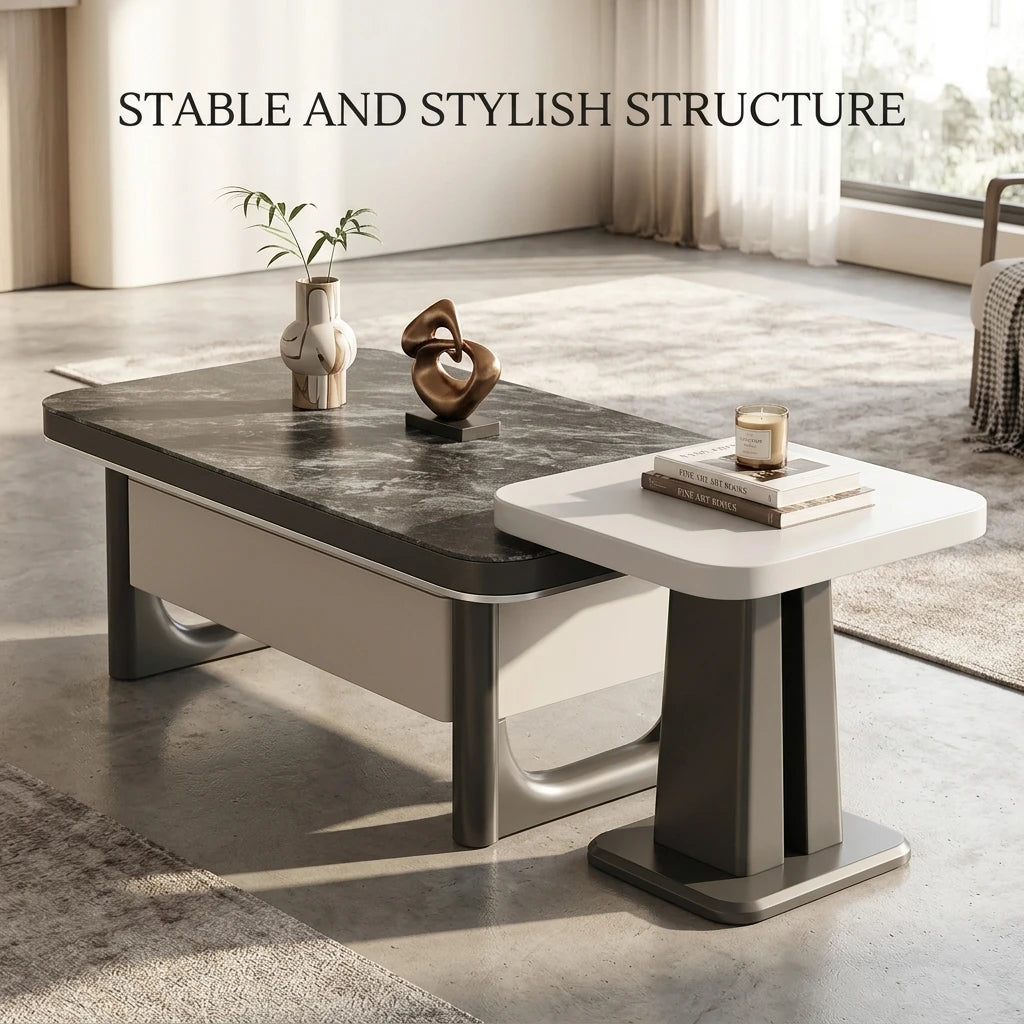 Modern Two-piece Design, Coffee Table, Wooden Board, Glossy Paint, Easy to Clean, Durable, Household Living Room Furniture