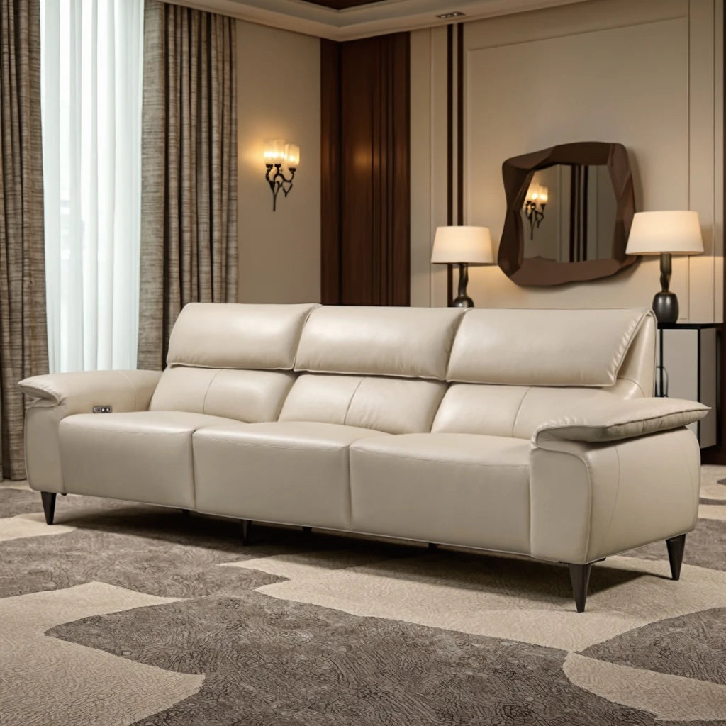 Modern Three-seater Leather Sectional Sofa Set Adjustable Height Wood Frame Retractable Recliner for Living Room Villa