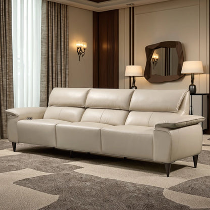 Modern Three-seater Leather Sectional Sofa Set Adjustable Height Wood Frame Retractable Recliner for Living Room Villa
