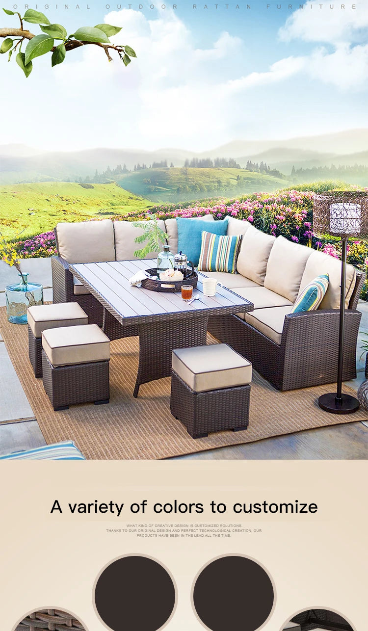 Nordic Rattan Sofa Combination For Courtyard Balcony Patio With Coffee Table Outdoor Garden Furniture Set Leisure Corner Sofas
