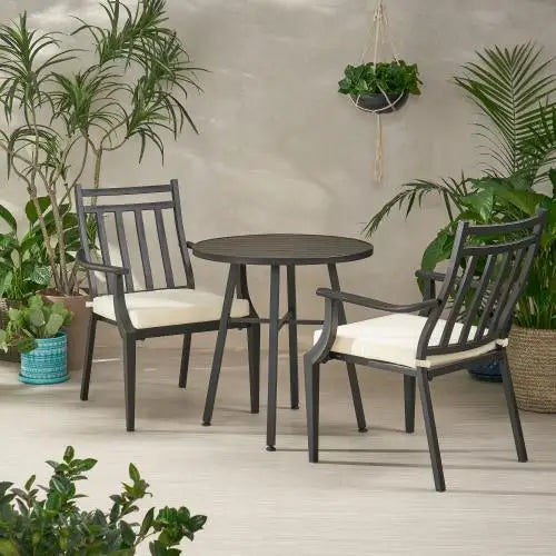 DELMAR 3-Piece Durable Polyester Metal Bistro Set Outdoor Dining Patio Furniture Courtyard Garden Warehouse Living Room China