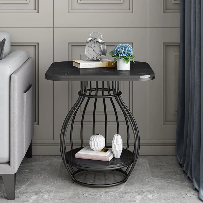 Luxury Modern Minimalist Coffee Table Side Table Made of Sintered Stone with Metal Frame for Home Office School for Dining Park