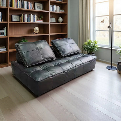 Sunbellar  Factory Customized Top Gain Genuine Leather Modular Sofa 2 Seat Retro Vintage Leather Armless Sofa Pouf Living Room