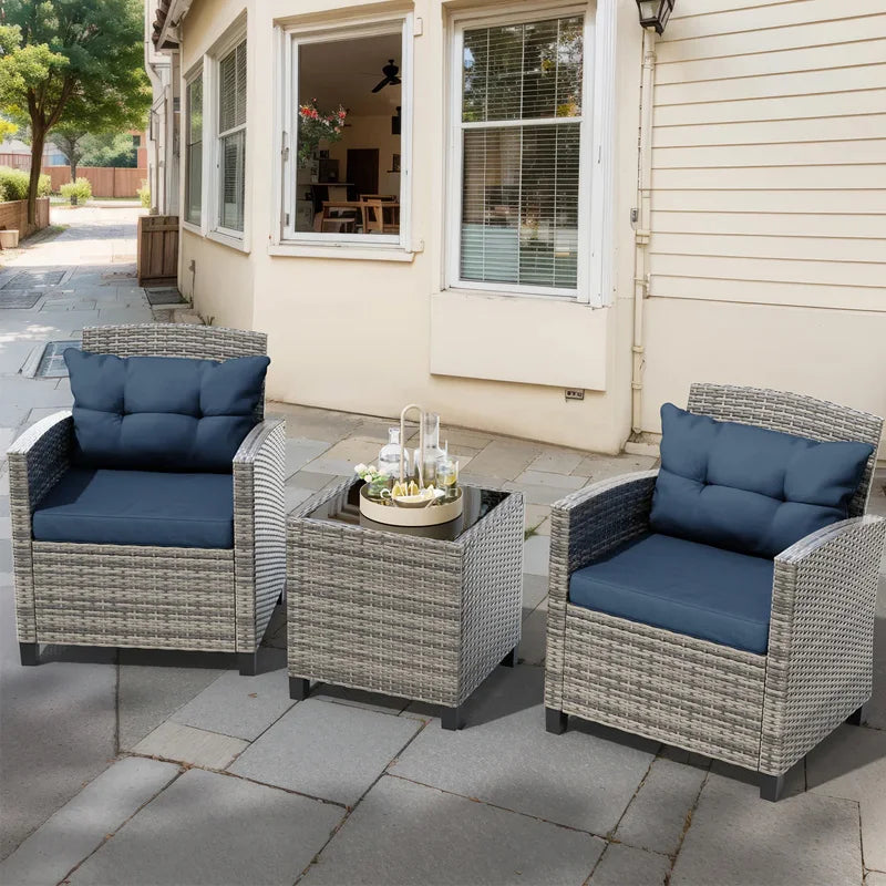 Anti-fading Patio Furniture 3 Pieces/4 Pieces Sofa Outdoor Wicker Loveseat Set With Cushions with Removable Cushion Covers