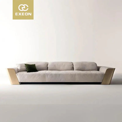 Italian Light Luxury Leather Sofa Living Room Three-person Stainless Steel Sofa Imported Frosted Leather Furniture