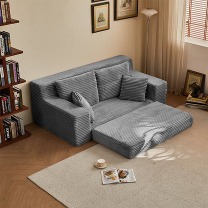 Modern Modular Loveseat Sofa Bed Convertible 2-in-1 Square Upholstered Durable Corduroy Fabric High-Density Foam Apartment Villa