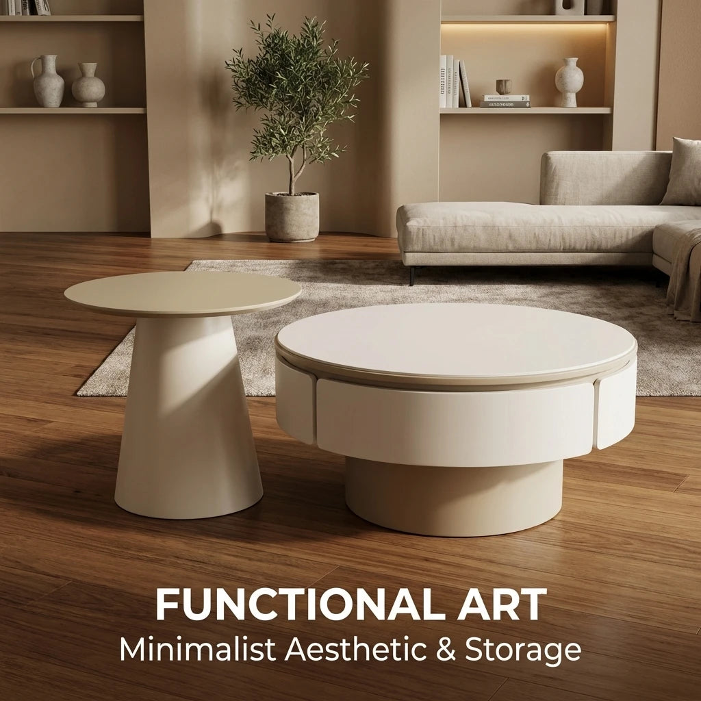 Modern Two-piece Design, Coffee Table, Wooden Board, Glossy Paint, Easy to Clean, Durable, Household Living Room Furniture