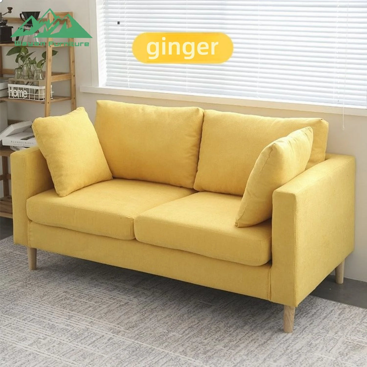 Wayon      Reclining Fabric Chaise Lounge Sofa for Living Room with Removable Pillows and Wooden Legs, Light Green
