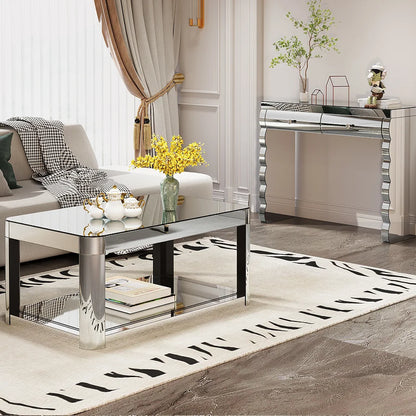 Baked Curved Mirror Modern Wood Coffee Table Living Room Adjustable Height Lift Center Table Premium Furniture