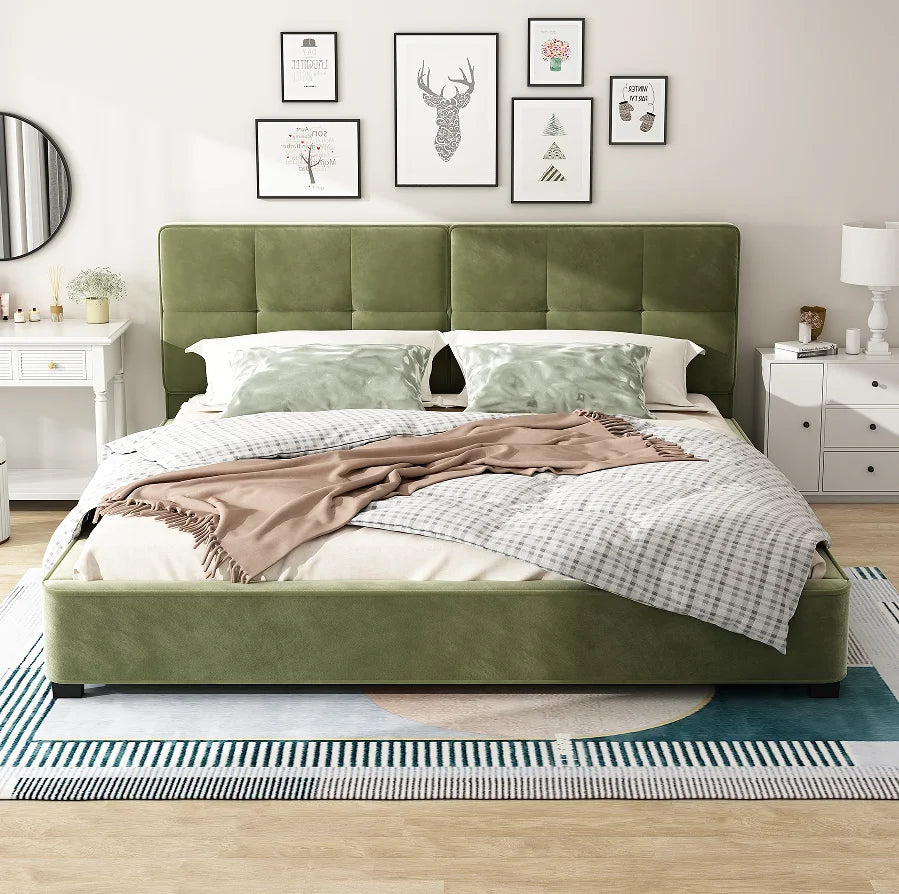 2-Piece  Size MDF Bedroom  Adjustable Height Convertible Upholstered Platform Bed Hydraulic Storage Home Furniture