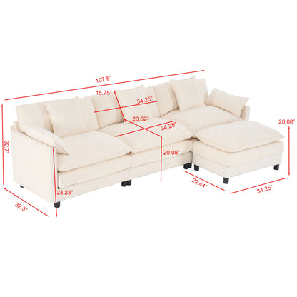 108" L-Shaped Modular Sectional Sofa with Ottoman 4-Seat Chenille Deep Seat Cloud Design for Living Room Bedroom Apartment