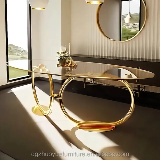 Italian Luxury High-Grade Metal Tempered Glass Oval Dining Table Set Modern Design for Home Apartment Villa 10+ Seater