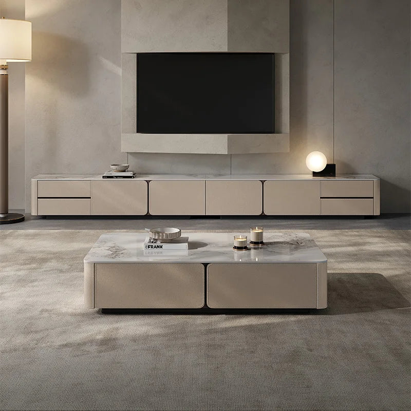 Italian Minimalist Stone Coffee Table Living Room Simple Modern Design Suitable Various Sizes Apartments Rectangular