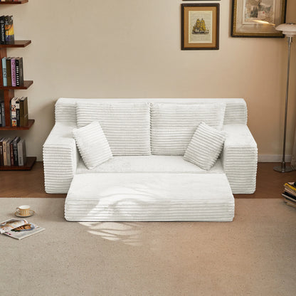 Modern Modular Loveseat Sofa Bed Convertible 2-in-1 Square Upholstered Durable Corduroy Fabric High-Density Foam Apartment Villa