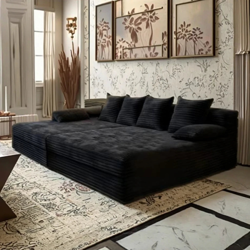 3-Seater Corner Upholstered Sofa Modern Black Modular Sectional Sofa Set, Corduroy Upholstered Modular Furniture