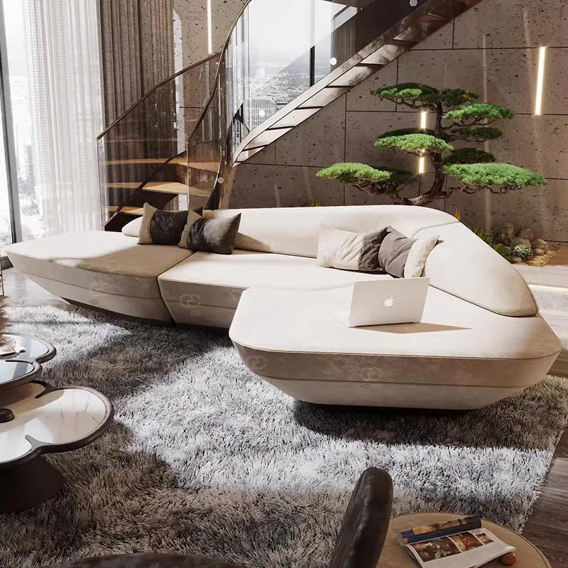 Italian Light Luxury Leather Sofa Curved Corner Combination Sofa Villa Living Room Designer Furniture