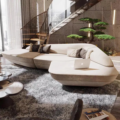 Italian Light Luxury Leather Sofa Curved Corner Combination Sofa Villa Living Room Designer Furniture