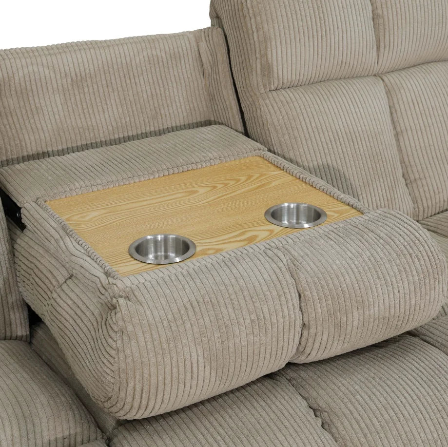 Beige Corduroy 3-Piece Living Room Recliner Sofa Set